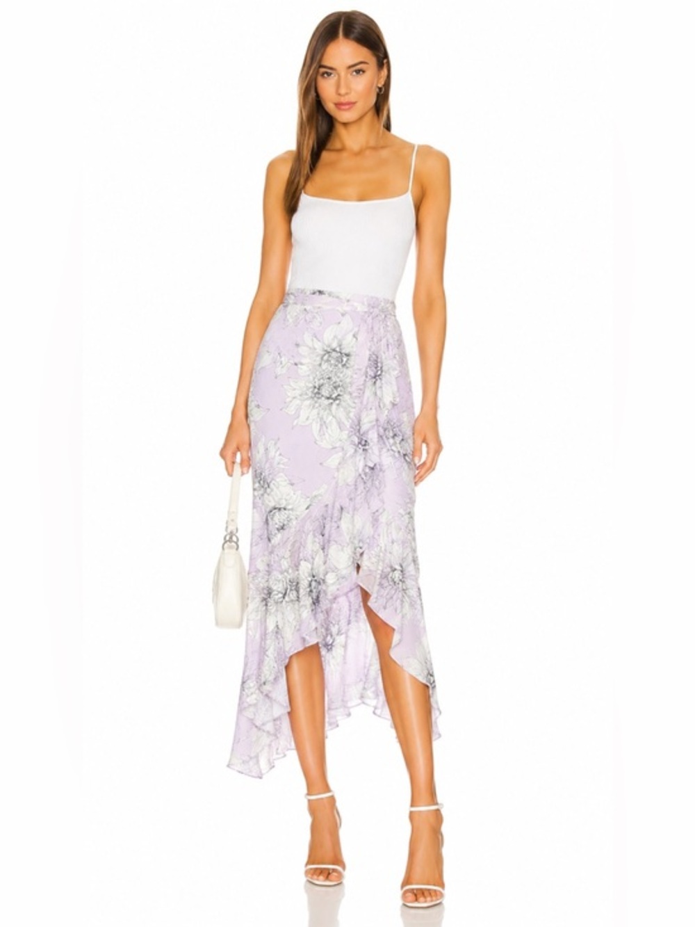 Vince Camuto Lilac Floral Asymmetrical Midi Skirt Size 6